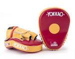 YOKKAO CURVED MUAY THAI BOXING MMA PUNCHING FOCUS MITTS PADS Leather Red Yellow