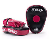 YOKKAO CURVED MUAY THAI BOXING MMA PUNCHING FOCUS MITTS PADS Leather Black Cerise