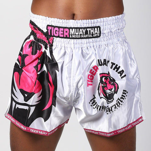 Tiger Signature Muay Thai Boxing Shorts S-XXL White Pink