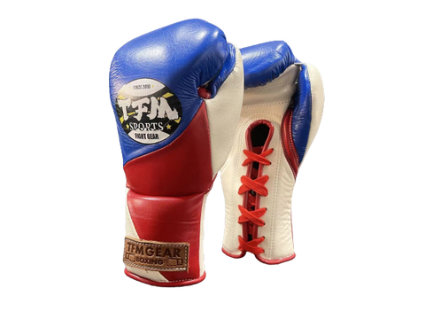 TFM BGVX1 LUXURY HANDMADE PROFESSIONAL COMPETITIONS BOXING GLOVES LACES UP Cowhide Leather 10-12 oz Blue Beige Red