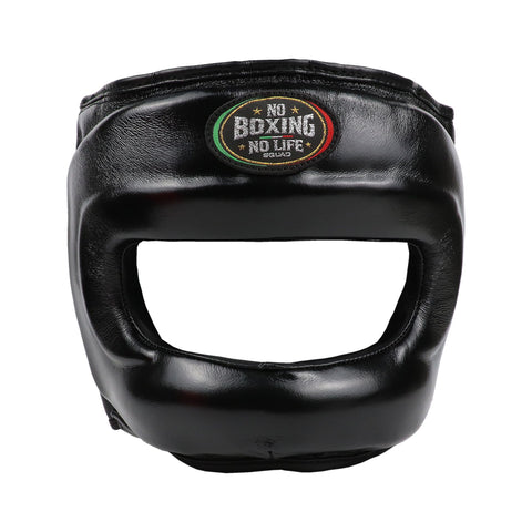 No Boxing No Life Full Face Protector Boxing Sparring Headgear Head guard Leather M-L Black