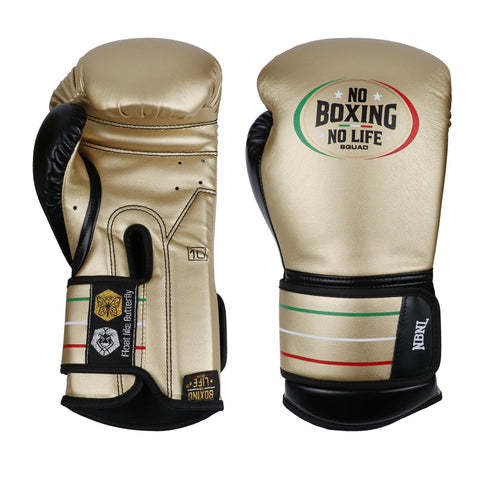 No Boxing No Life Boxing Gloves Extended Cuff Protection Microfiber 10-16 oz Gold