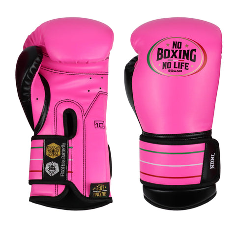 No Boxing No Life Boxing Gloves Extended Cuff Protection Microfiber 10-16 oz Neo Pink