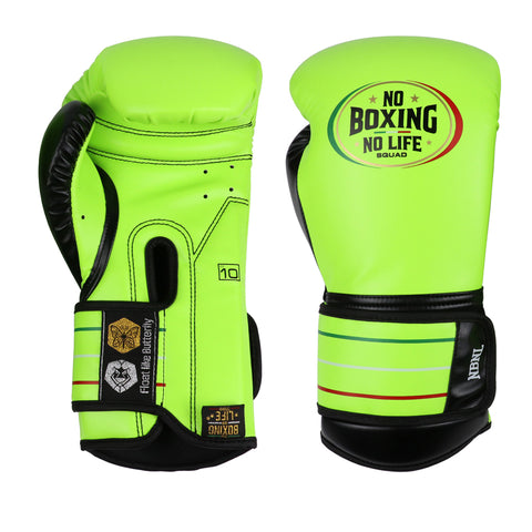No Boxing No Life Boxing Gloves Extended Cuff Protection Microfiber 10-16 oz Neo Green