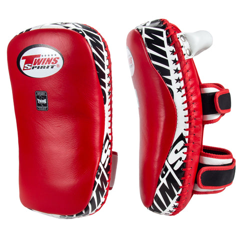 TWINS SPIRIT KPL-10 MUAY THAI BOXING MMA KICK PADS S-L Leather Red White
