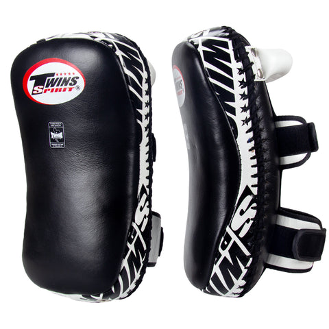 TWINS SPIRIT KPL-10 MUAY THAI BOXING MMA KICK PADS S-L Leather Black White