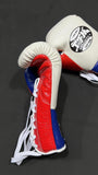 TFM RL2 FORMULATE HANDMADE PROFESSIONAL COMPETITIONS BOXING GLOVES LACES UP Cowhide Leather 8-12 oz White Red Blue