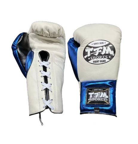 TFM L2 FORMULATE HANDMADE PROFESSIONAL COMPETITIONS BOXING GLOVES LACES UP Cowhide Leather 8-12 oz White Blue Black