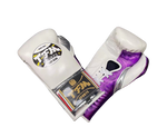 TFM RL5 HANDMADE PROFESSIONAL COMPETITIONS BOXING GLOVES LACES UP 10 oz White Purple Silver