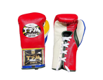TFM RL5 HANDMADE PROFESSIONAL COMPETITIONS BOXING GLOVES LACES UP 10 oz Red Beige