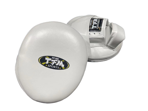 TFM HANDMADE PROFESSIONAL MUAY THAI BOXING MMA EXTRA THICK FOCUS MITTS PADS WHITE