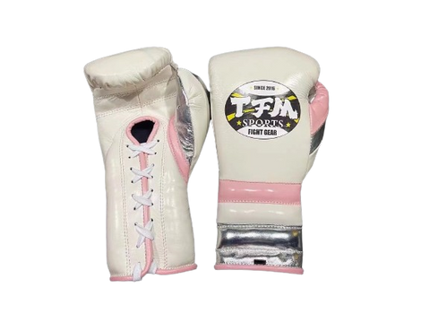 TFM L6 HANDMADE PROFESSIONAL COMPETITIONS BOXING GLOVES 10 oz White Pink Silver