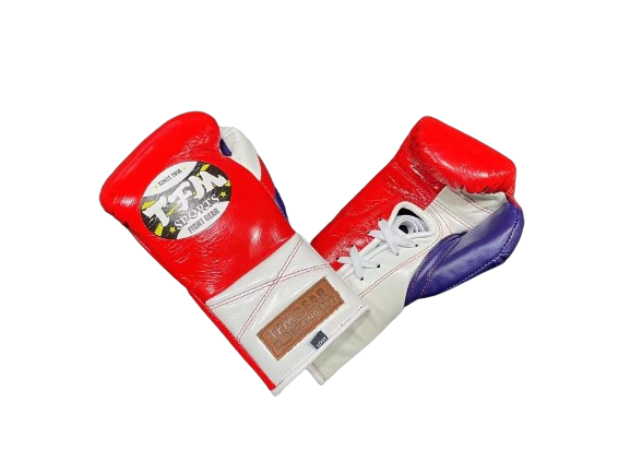 TFM RL5 HANDMADE PROFESSIONAL COMPETITIONS BOXING GLOVES LACES UP 10 oz Red White