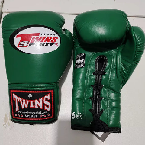 TWINS SPIRIT PROFESSIONAL COMPETITIONS MUAY THAI BOXING GLOVES LACES UP LEATHER 6 oz BGLL-1 Dark Green