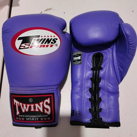 TWINS SPIRIT PROFESSIONAL COMPETITIONS MUAY THAI BOXING GLOVES LACES UP LEATHER 6 oz BGLL-1 Purple