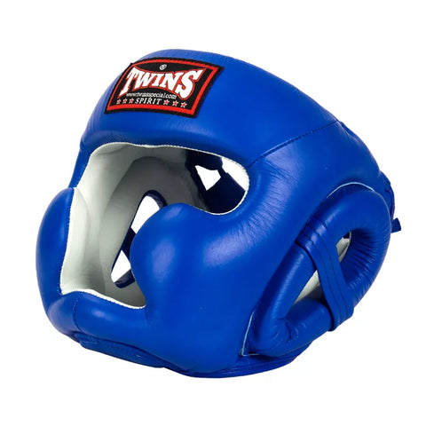 TWINS SPIRIT FULL FACE HGL-3 MUAY THAI BOXING MMA SPARRING HEADGEAR HEAD GUARD PROTECTOR LEATHER S-XL Blue
