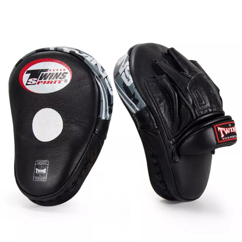 TWINS SPIRIT DELUXE CURVED PML-10 MUAY THAI BOXING MMA PUNCHING FOCUS MITTS PADS Leather Black