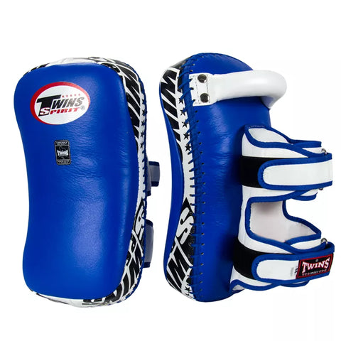 TWINS SPIRIT KPL-12 Deluxe Wrist MUAY THAI BOXING MMA Kick PADS Leather M-L Blue White