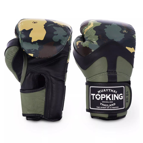Top King TKBGCF MUAY THAI BOXING GLOVES Cowhide Leather 8-16 oz Camouflage Green