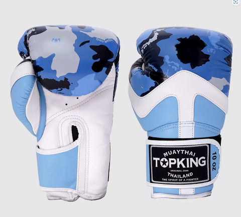 Top King TKBGCF MUAY THAI BOXING GLOVES Cowhide Leather 8-16 oz Camouflage Blue