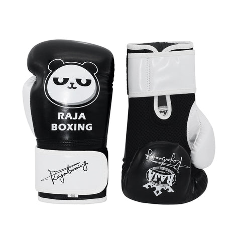 RAJA MUAY THAI BOXING GLOVES Breathable mesh palm Cooltex PU Leather Kids 6 oz Panda