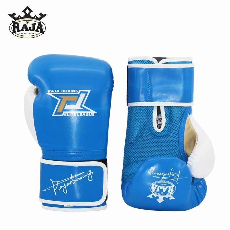 RAJA ELITE LEAGUE MUAY THAI BOXING GLOVES Cool Tex Leather 8-12 oz Blu ...