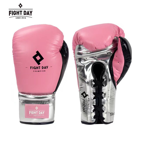 FIGHTDAY SGL6 PROFESSIONAL COMPETITION MUAY THAI BOXING GLOVES LACE UP Microfiber 8-14 oz Pink