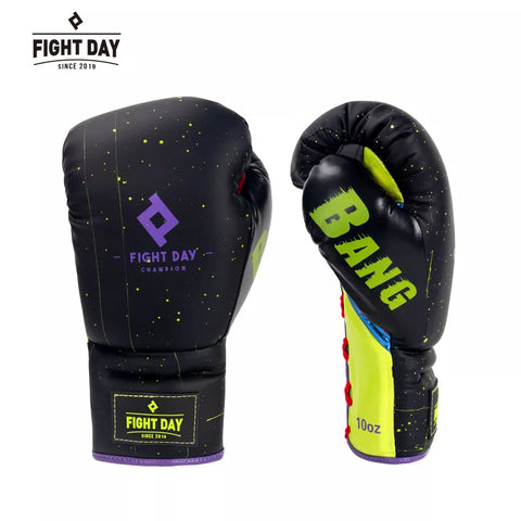 FIGHTDAY SGL5 PROFESSIONAL COMPETITION MUAY THAI BOXING GLOVES LACE UP Microfiber 8-14 oz Black