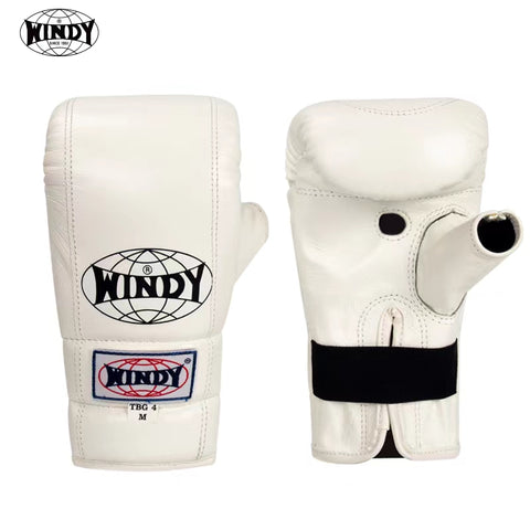 WINDY TBG4 MUAY THAI BOXING PUNCHING BAG GLOVES OPEN THUMB Leather M-XL White