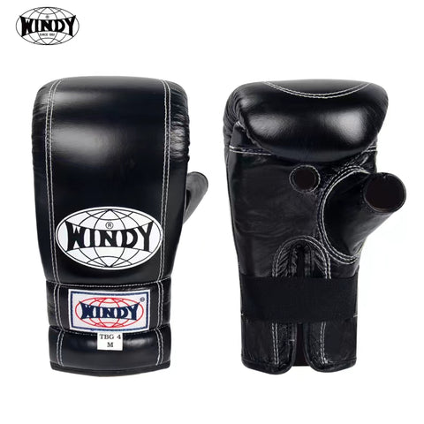 WINDY TBG4 MUAY THAI BOXING PUNCHING BAG GLOVES OPEN THUMB Leather M-XL Black