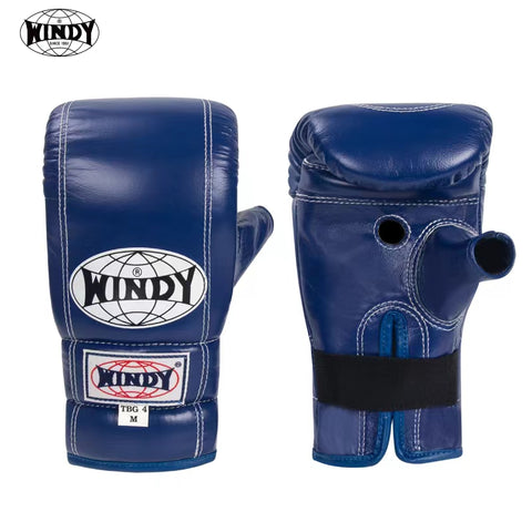 WINDY TBG4 MUAY THAI BOXING PUNCHING BAG GLOVES OPEN THUMB Leather M-XL Blue