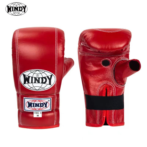 WINDY TBG4 MUAY THAI BOXING PUNCHING BAG GLOVES OPEN THUMB Leather M-XL Red