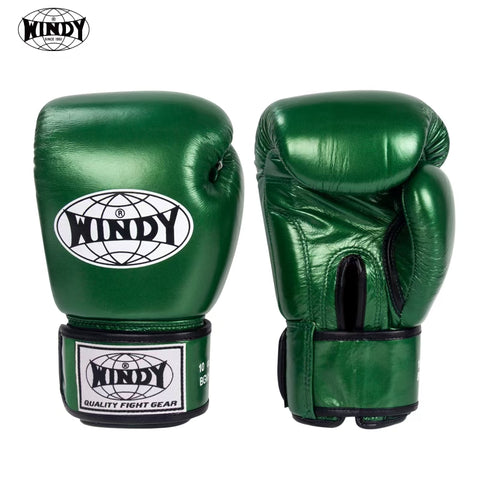 Windy BGVH Classic MUAY THAI BOXING GLOVES Cowhide Leather 8-16 oz Metallic Green