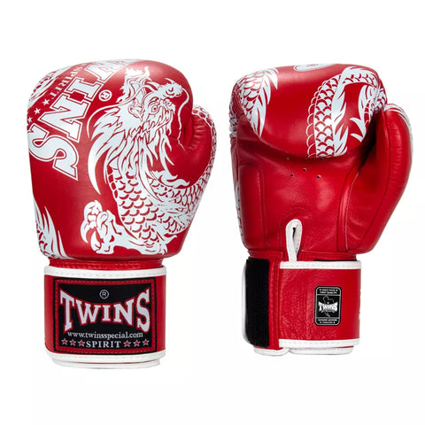 TWINS SPIRIT MUAY THAI BOXING GLOVES Flying Dragon 8-14 oz FBGVL3-49 Red