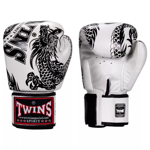 TWINS SPIRIT MUAY THAI BOXING GLOVES Flying Dragon 8-14 oz FBGVL3-49 White