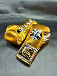 TFM RL5 HANDMADE PROFESSIONAL COMPETITIONS BOXING GLOVES LACES UP 10 oz Metallic Gold