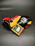 TFM RL5 HANDMADE PROFESSIONAL COMPETITIONS BOXING GLOVES LACES UP 10 oz Black Yellow Red