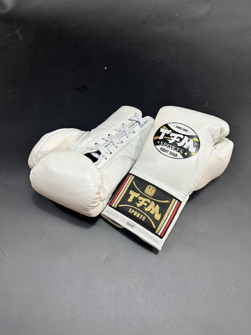 TFM RL5 HANDMADE PROFESSIONAL COMPETITIONS BOXING GLOVES LACES UP 10 oz White