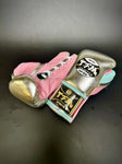 TFM RL5 HANDMADE PROFESSIONAL COMPETITIONS BOXING GLOVES LACES UP 10 oz Metallic Silver Pink