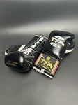 TFM RL5 HANDMADE PROFESSIONAL COMPETITIONS BOXING GLOVES LACES UP 10 oz Black White