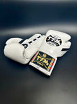 TFM RL5 HANDMADE PROFESSIONAL COMPETITIONS BOXING GLOVES LACES UP 10 oz White Black