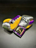 TFM RL5 HANDMADE PROFESSIONAL COMPETITIONS BOXING GLOVES LACES UP 10 oz Metallic Silver Purple Yellow