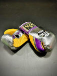 TFM RL5 HANDMADE PROFESSIONAL COMPETITIONS BOXING GLOVES LACES UP 10 oz Metallic Silver Purple Yellow