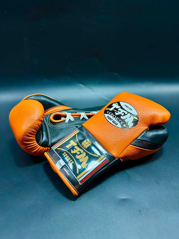 TFM RL5 HANDMADE PROFESSIONAL BOXING GLOVES 10 oz Premium Togo Leather Brown Black