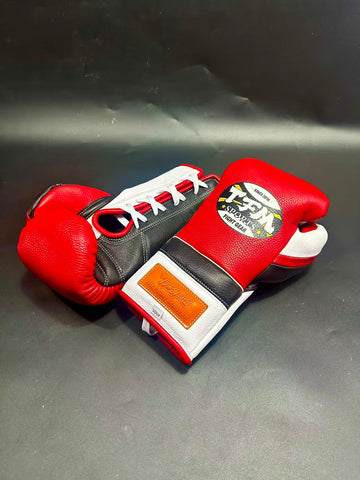 TFM RL6 HANDGEFERTIGTE PROFESSIONELLE WETTBEWERBS-BOXHANDSCHUHE 12 oz Rot Blau Weiß 