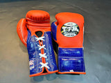 TFM RL6 HANDGEFERTIGTE PROFESSIONELLE WETTBEWERBS-BOXHANDSCHUHE 12 oz Rot Blau Weiß 