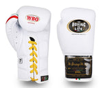 No Boxing No Life Blood and Sweat WBO Boxing Gloves Lace Up Cowhide Leather 10-16 oz White