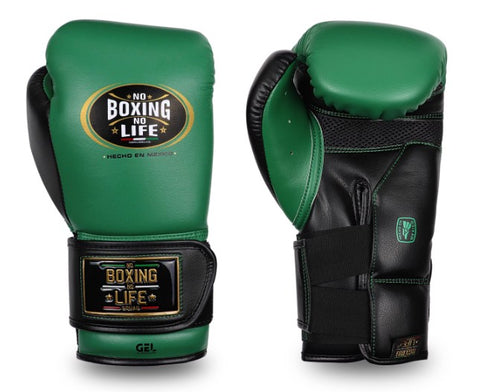 No Boxing No Life GEL Boxing Gloves Velcro closure Microfiber 10-16 oz Green Black