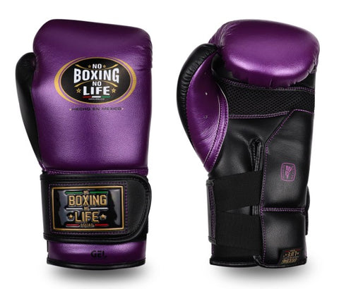 No Boxing No Life GEL Boxing Gloves Velcro closure Microfiber 10-16 oz Metallic Purple Black