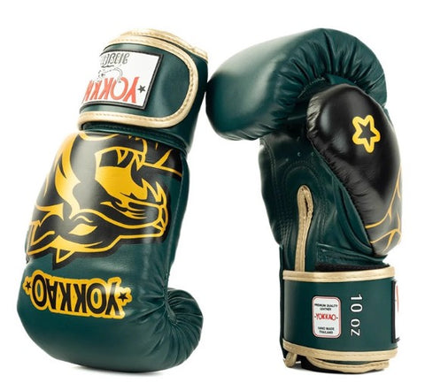 YOKKAO ORIGINAL BOXING GLOVES GOLD 8-16 oz Forest Green